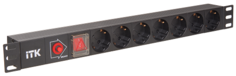 Блок розеток ITK PH12-7D3 на 7 розеток нем. стандарт, с LED выключателем,1U, без шнура, вх. C14, алюминиевый профиль