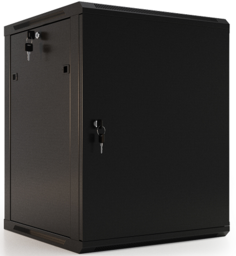 Шкаф настенный 19", 9U Hyperline TWB-0945-SR-RAL9004 500x600х450, металлическая передняя дверь с замком, две боковые панели, цвет черный (RAL 9004)