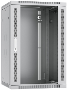 Шкаф настенный 19", 18U Cabeus SH-05F-18U60/35-R 600x350x901mm (ШхГхВ) дверь стекло, цвет серый (RAL 7035)