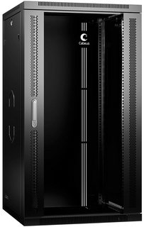Шкаф настенный 19", 22U Cabeus SH-05F-22U60/45-R-BK 600x450x1082mm (ШхГхВ) дверь стекло, цвет черный (RAL 9004)