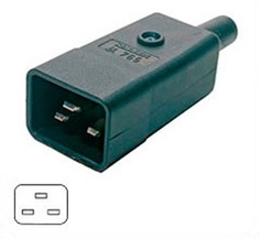 Разъем Hyperline CON-IEC320C20 IEC 60320 C20 220В 16A на кабель, контакты на винтах (плоские выступающие штыревые контакты в пластиковом обрамлении),
