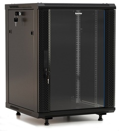 Шкаф серверный 19", 12U Hyperline TWB-FC-1266-GP-RAL9004 стек. дверь/перфор. по бокам/ручка с замком/возмож. устан. на ножки/черный(RAL 9004)/(разобр)
