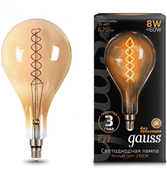 Лампа светодиодная Gauss 150802008 LED Vintage Filament Flexible A160 8W E27 160*300mm Golden 620lm 2400K