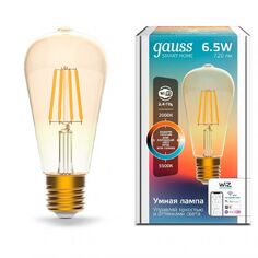 Лампа светодиодная Gauss 1310112 филаментная Smart Home DIM+CCT E27 ST64 Golden 6,5 Вт 2000-5500 К 570...720 лм