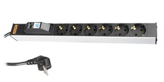Блок розеток 19", 6 розеток Hyperline SHT19-6SH-B-2.5EU для шкафов,горизонтальный,6 универсальных розеток,автоматический выключатель 16A,шнур 2.5м