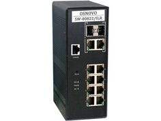 Коммутатор управляемый OSNOVO SW-80822/ILR промышленный (L2+) PoE Gigabit Ethernet на 10 портов. Порты: 8 x GE (10/100/1000Base-T) с PoE (до 30W) + 2