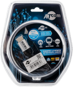 Кабель HDMI Atcom AT5264 1.0м, HIGH speed, Metal gold, в чулке, блистер