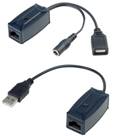 Удлинитель SC&T UE01 без БП USB интерфейса по кабелю витой пары (CAT5 и выше), комплект приёмник+передатчик, поддерживает USB 1.1. Расстояние передачи Sct