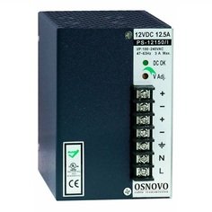 Блок питания OSNOVO PS-12150/I промышленный. DC12V, 12,5A (150W). Диапазон входных напряжений: AC100-240V. КПД: 80%. Регулировка выходного напряжения