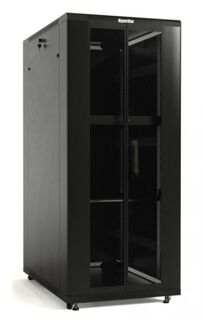 Шкаф напольный 19", 47U Hyperline TTB-4782-DD-RAL9004 передняя и задняя распашные перфорированные двери (75%), ручка с замком, 2 вертикальных кабельны