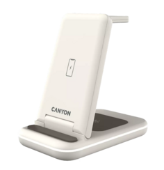 Зарядное устройство беспроводное Canyon WS-304 CNS-WCS304CL 3 в 1, складное, сенсорная кнопка включения, светодиодный индикатор и подсветка, бежевое