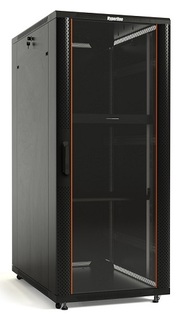 Шкаф напольный 19", 22U Hyperline TTB-2266-AS-RAL9004 1166x600х600 мм (ВхШхГ), передняя стеклянная дверь со стальными перфорированными боковинами, зад