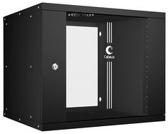 Шкаф настенный 19", 9U Cabeus WSC-05D-9U55/45-BK серия LIGHT разборный, дверь стекло, цвет черный