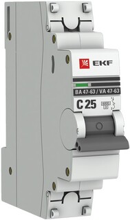 Автоматический выключатель EKF mcb4763-6-1-25C-pro PROxima 1P 25А (C) 6кА ВА 47-63
