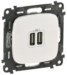 Зарядное устройство Legrand 754999 Valena ALLURE - с двумя USB-разьемами 240В/5В 1500мА, с лицевой панелью, жемчуг