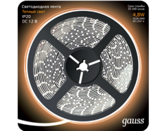 Лента Gauss 312000105 LED 2835/60-SMD 4.8W 12V DC теплый белый (блистер 5м)
