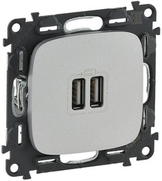 Зарядное устройство Legrand 754997 Valena ALLURE - с двумя USB-разьемами 240В/5В 1500мА, с лицевой панелью, алюминий
