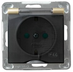 Розетка Ospel GPH-1YSP/m/28/d Impresja золотой металлик 1-ая с/з IP44 с крышкой Schuko со шторками, без рамки