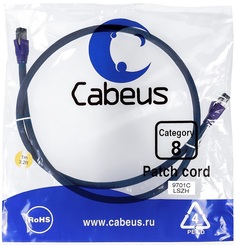 Кабель патч-корд SSTP 8 кат. 1м Cabeus PC-SSTP-RJ45-Cat.8-1m-LSZH 2xRJ45/8p8c, экранированный, синий, LSZH