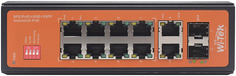 Коммутатор неуправляемый Wi-Tek WI-PS212GF-I 8 PoE портов 100Base-T IEEE802.3at/af +2*1000Base-T+2 SFP, Watchdog, VLAN, IP30, питание 48-55V