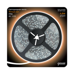 Лента Gauss 311000105 LED 2835/60-SMD 4.8W 12V DC теплый белый IP66 (блистер 5м)