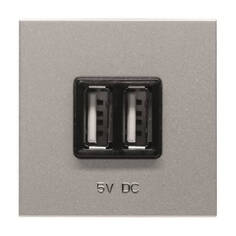 Розетка ABB 2CLA228500N1301 (механизм) USB зарядного устройства, 2М, 2х750 мА / 1х1500мА, серебро
