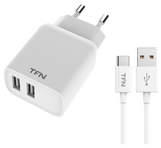 Зарядное устройство сетевое TFN WCRPD12W2U02 RAPID 2.4A+microUSB white