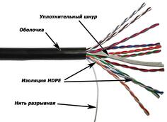 Кабель витая пара U/UTP 5e кат. 10 пар TWT TWT-5EUTP10-OUT 24AWG(0.51 мм), медь, одножильный (solid), внешний, PE, чёрный, уп/305м