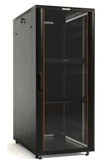 Шкаф напольный 19", 18U Hyperline TTB-1866-AS-RAL9004 988x600х600 мм (ВхШхГ), передняя стеклянная дверь со стальными перфорированными боковинами, задн
