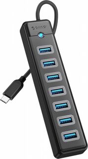 Концентратор Orico PW7U-C3 7*USB-A 3.0, 5 Гбит/с, подключение через USB-С, кабель 0,15м, черный