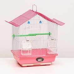 Клетка для птиц домик с кормушками, 30 х 23 х 39 см, розовая Пижон