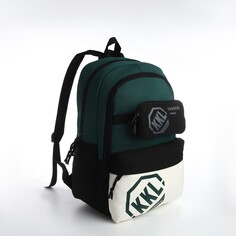 Рюкзак молодежный из текстиля на молнии, 3 кармана, сумка, держатель для чемодана, цвет черный/зеленый NO Brand