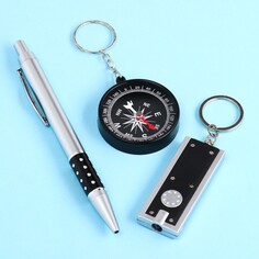 Набор подарочный 3в1 (ручка, компас, фонарик черный) NO Brand