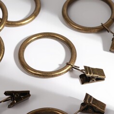 Кольцо для карниза, с зажимом, d = 30/38 мм, 10 шт, в блистере, цвет бронзовый Арт Узор