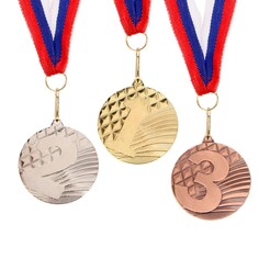 Медаль призовая 048 диам 5 см. 1 место. цвет зол. с лентой Командор