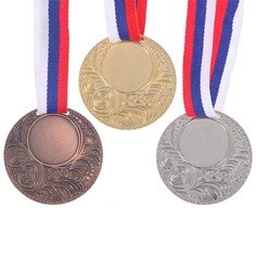 Медаль под нанесение 062 диам 5 см. цвет бронз. с лентой Командор