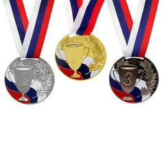 Медаль призовая 013 диам 5 см. 1 место, триколор. цвет зол. с лентой Командор