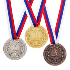 Медаль призовая 063 диам 5 см. 2 место. цвет сер. с лентой Командор