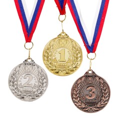 Медаль призовая 060 диам 5 см. 2 место. цвет сер. с лентой Командор
