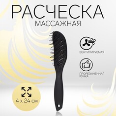 Расческа массажная, прорезиненная, вентилируемая, 4 × 24 см, цвет черный Queen Fair