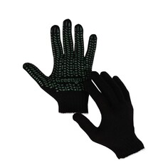 Перчатки, х/б, вязка 7 класс, 3 нити, с пвх точками, размер 9, черные, набор 10 пар Greengo