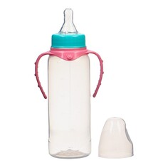 Бутылочка для кормления, классическое горло, 250 мл., от 0 мес., цилиндр, с ручками, цвет бирюзовый/розовый Mum&Baby