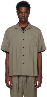 Серо-коричневая плиссированная рубашка sacai