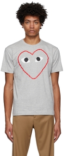Серая футболка с контурным сердечком Comme des Garçons Play