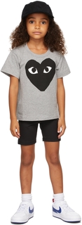Детская серо-черная футболка с большим сердцем Comme des Garçons Play