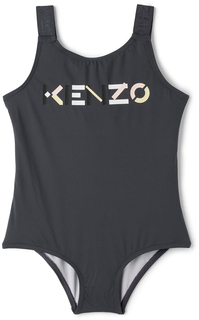 Детский серый цельный купальник с логотипом Kenzo