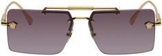 Золотые прямоугольные солнцезащитные очки Medusa Versace