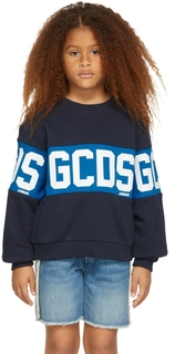 Детская толстовка с логотипом темно-синего цвета GCDS Kids