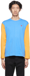Сине-желтая футболка с длинным рукавом с сердечками Comme des Garçons Play