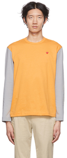 Серо-желтая футболка с длинным рукавом с сердечками Comme des Garçons Play